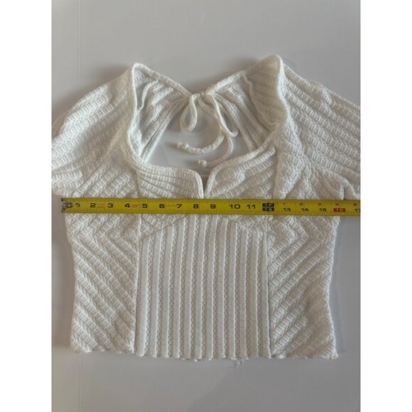Atelier by Kirious Womens White Textured Knit Crop Top Bow Back V-Neck XL - Picture 6 of 9